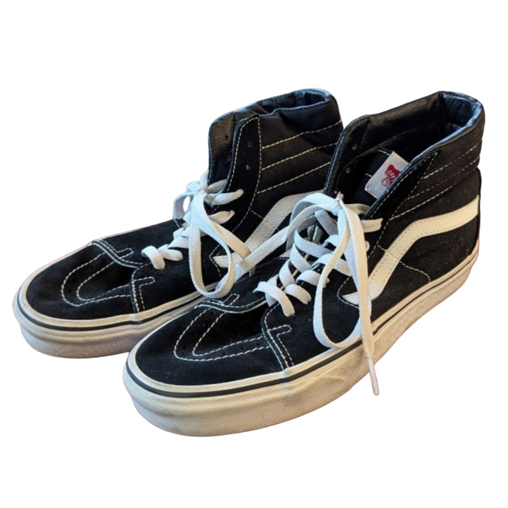 Women's Size 10 Mens 8.5 Vans Sk8-Hi Black White High Top Sneakers Barely worn